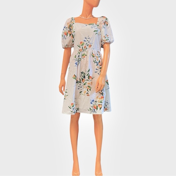 TIME AND TRU Floral and Fruit Print Puff Sleeve Cotton Dress - Picture 1 of 12